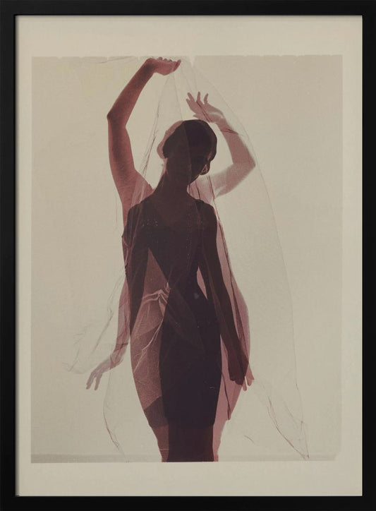 Silhouette of a Woman Draped in Sheer Fabric - Poster / Art Print