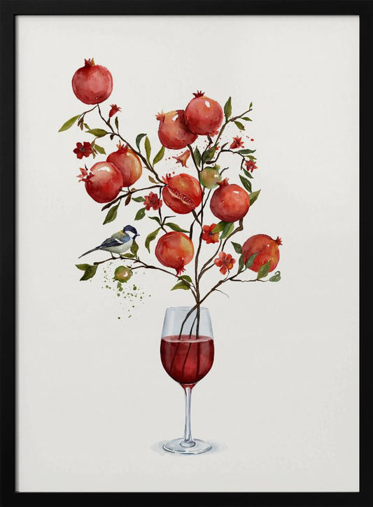 Pomegranate In a Glass of Wine - Poster / Art Print