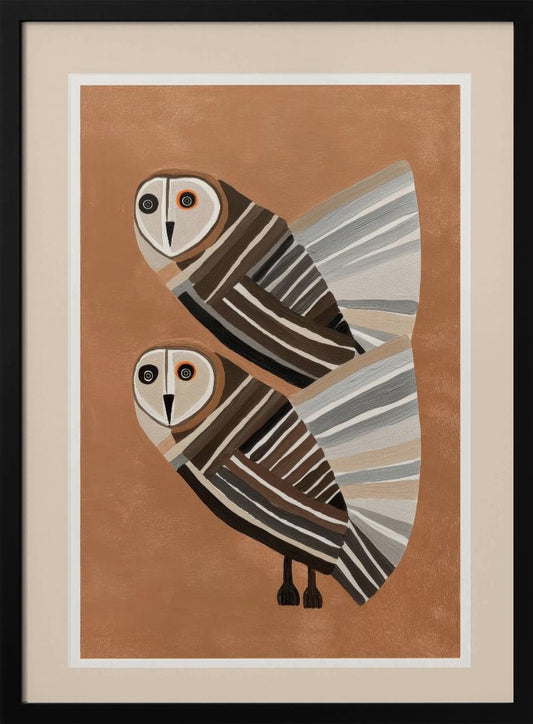 Striped Owl Pair - Poster / Art Print