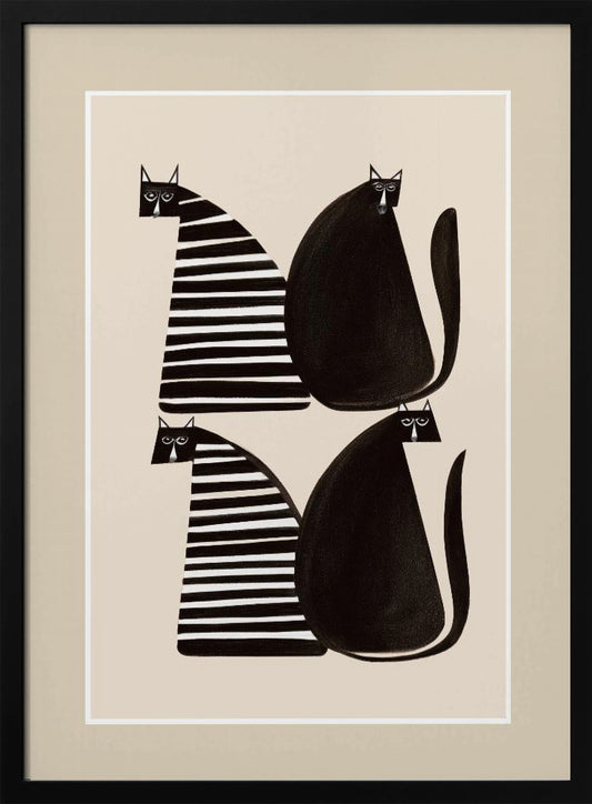 Minimalist Cats In Black and White - Poster / Art Print