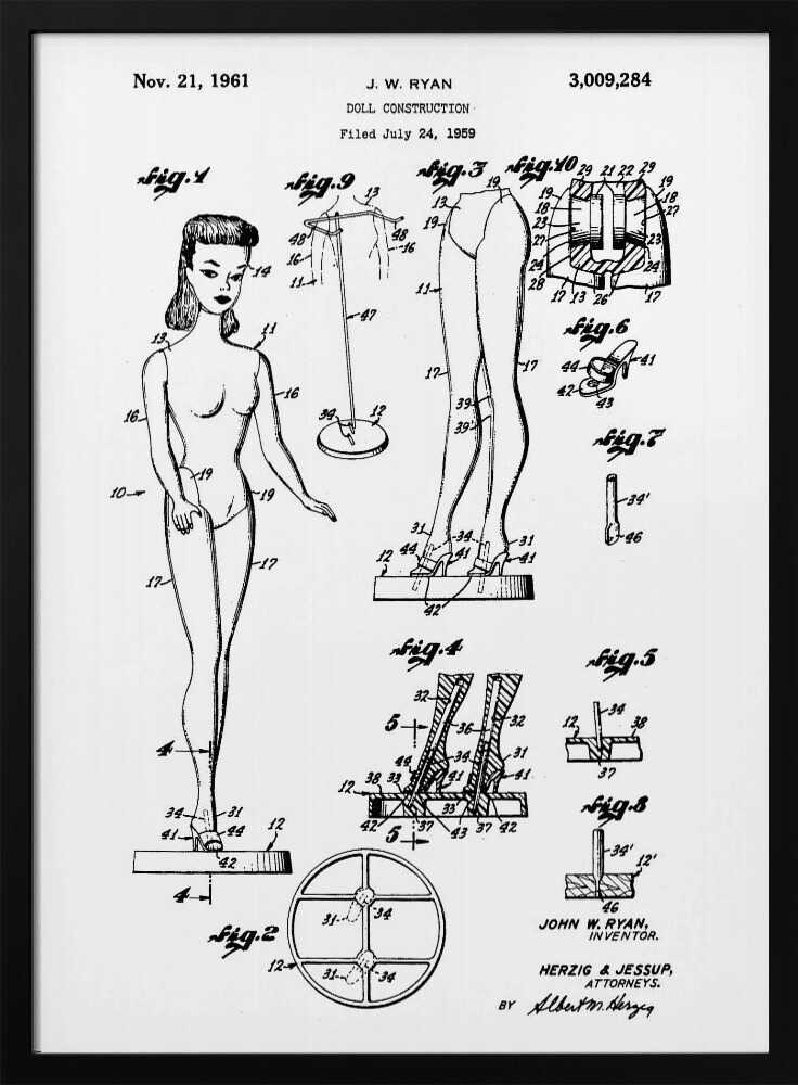 Doll Construction Patent 1961 - Poster / Art Print