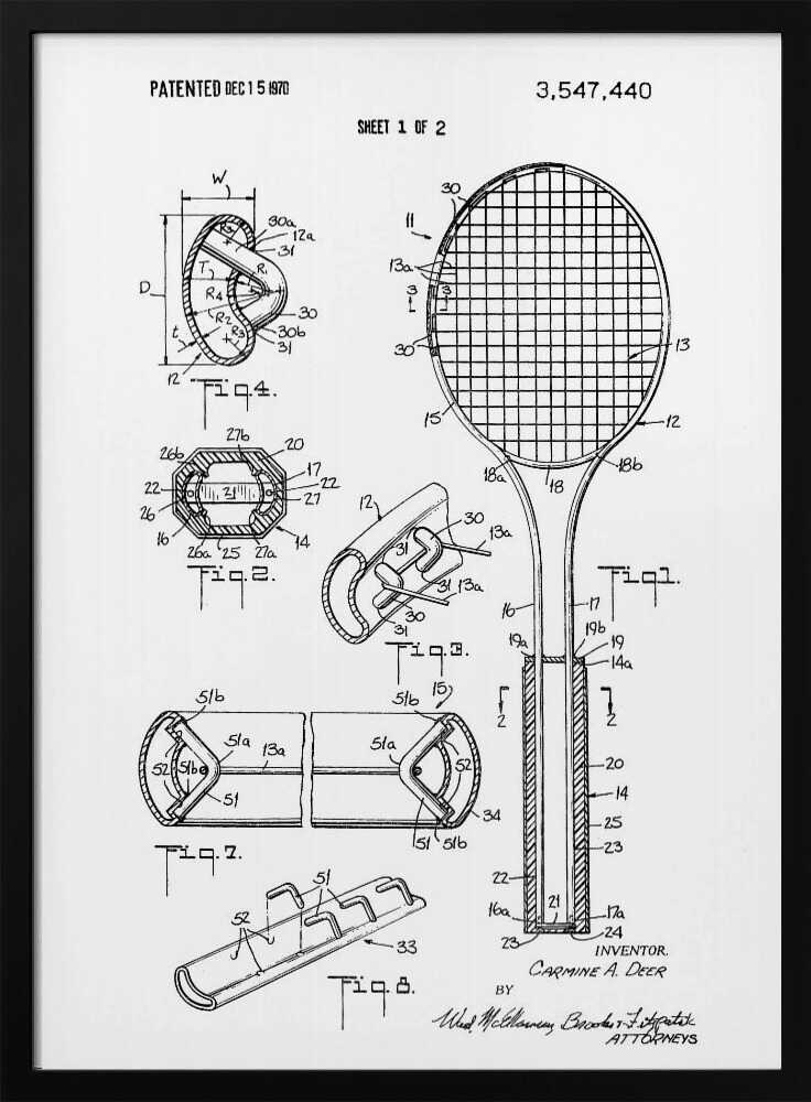 Tennis Racket Patent 1970 - Poster / Art Print