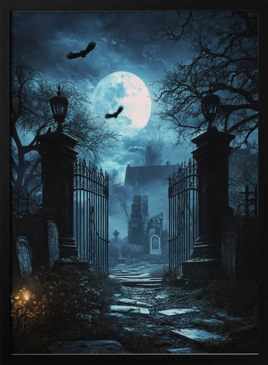 Grave Stones Halloween Scene (1) - Poster / Art Print