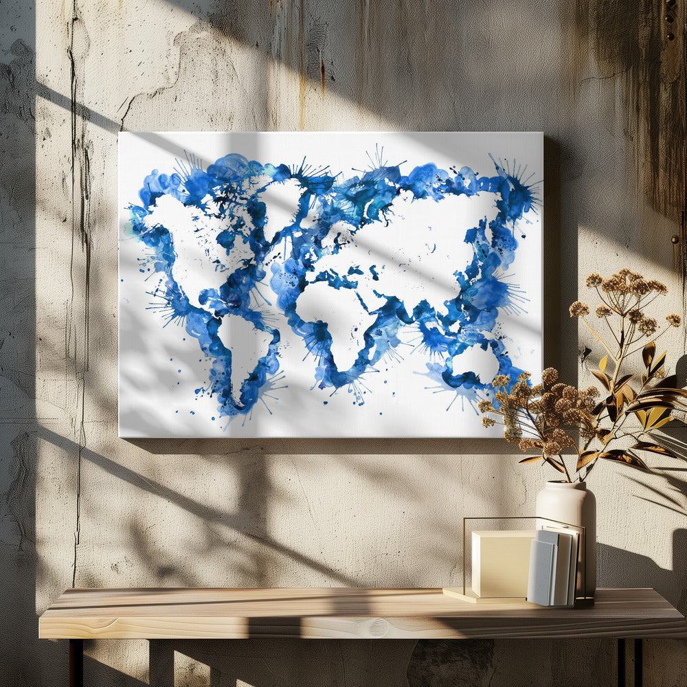 Blue strokes world map - Poster / Art Print