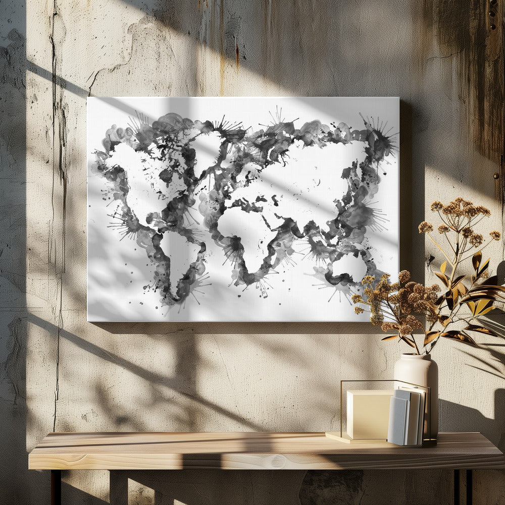 Gray strokes världskarta - Poster / Art Print