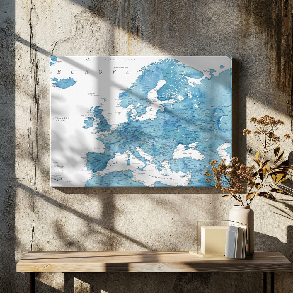 Blue detaljerade Europakarta - Poster / Art Print