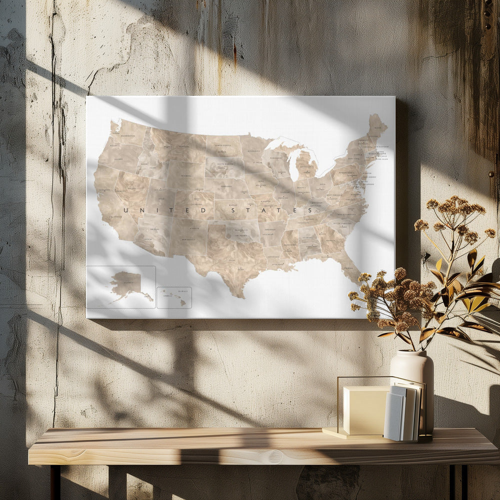 Taupe USA karta vattenfärg - Poster / Art Print
