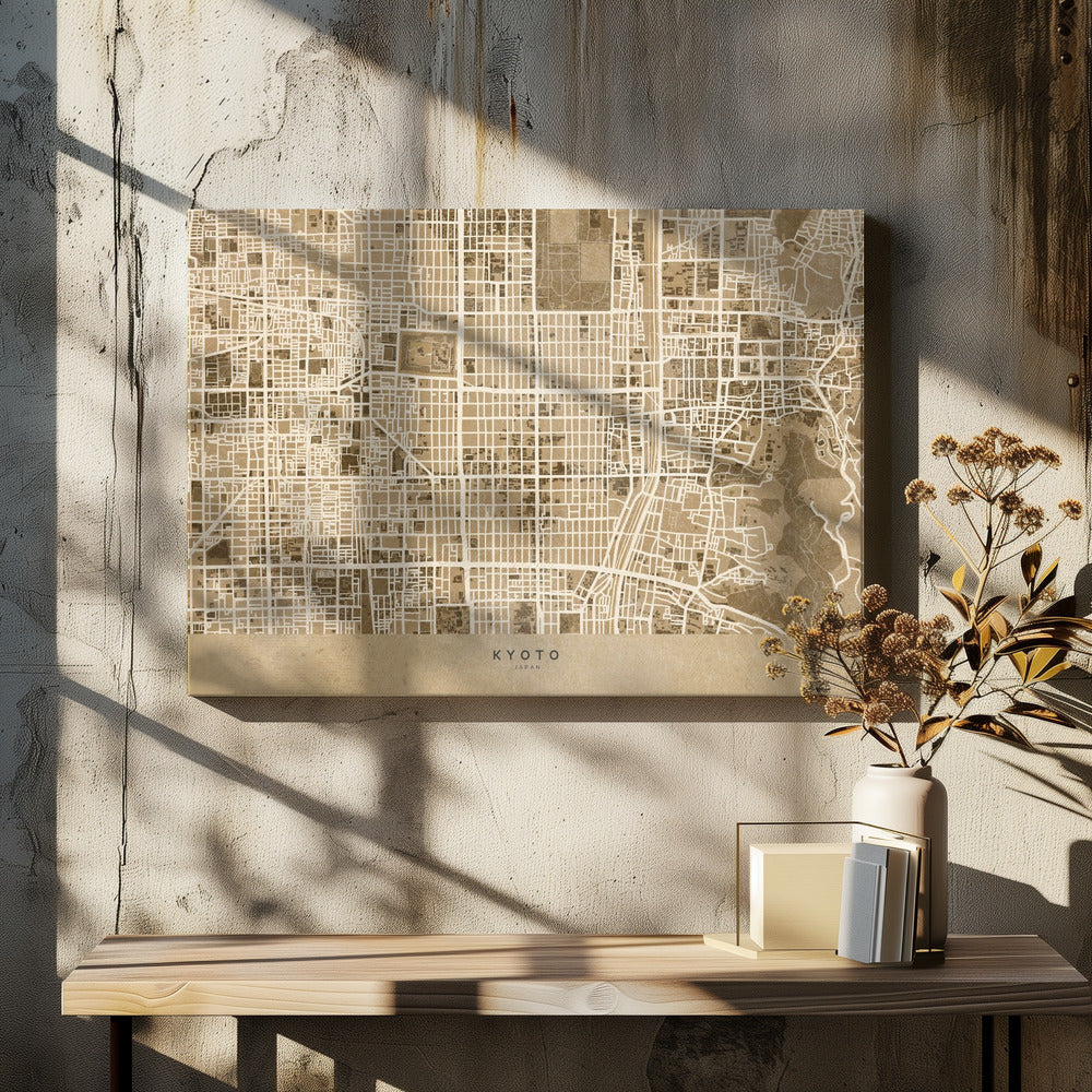 Sepia karta av Kyoto - Poster / Art Print