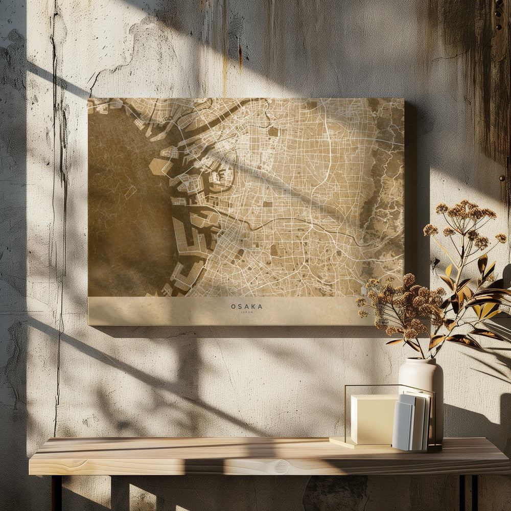 Sepia karta av Osaka - Poster / Art Print