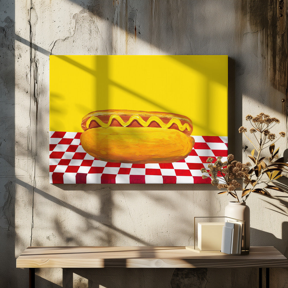 Hot Dog With Mustard Red Check Yellow - Poster / Art Print