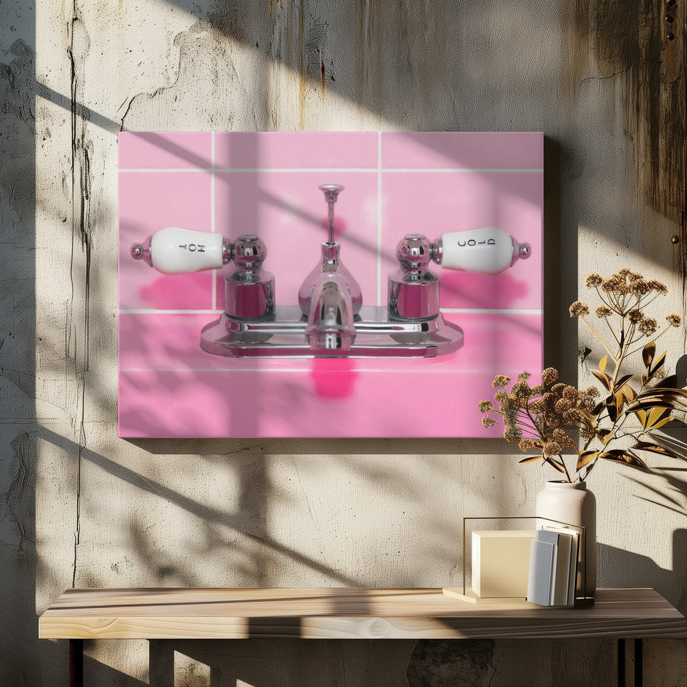 Retro Pink Sink Faucet - Poster / Art Print