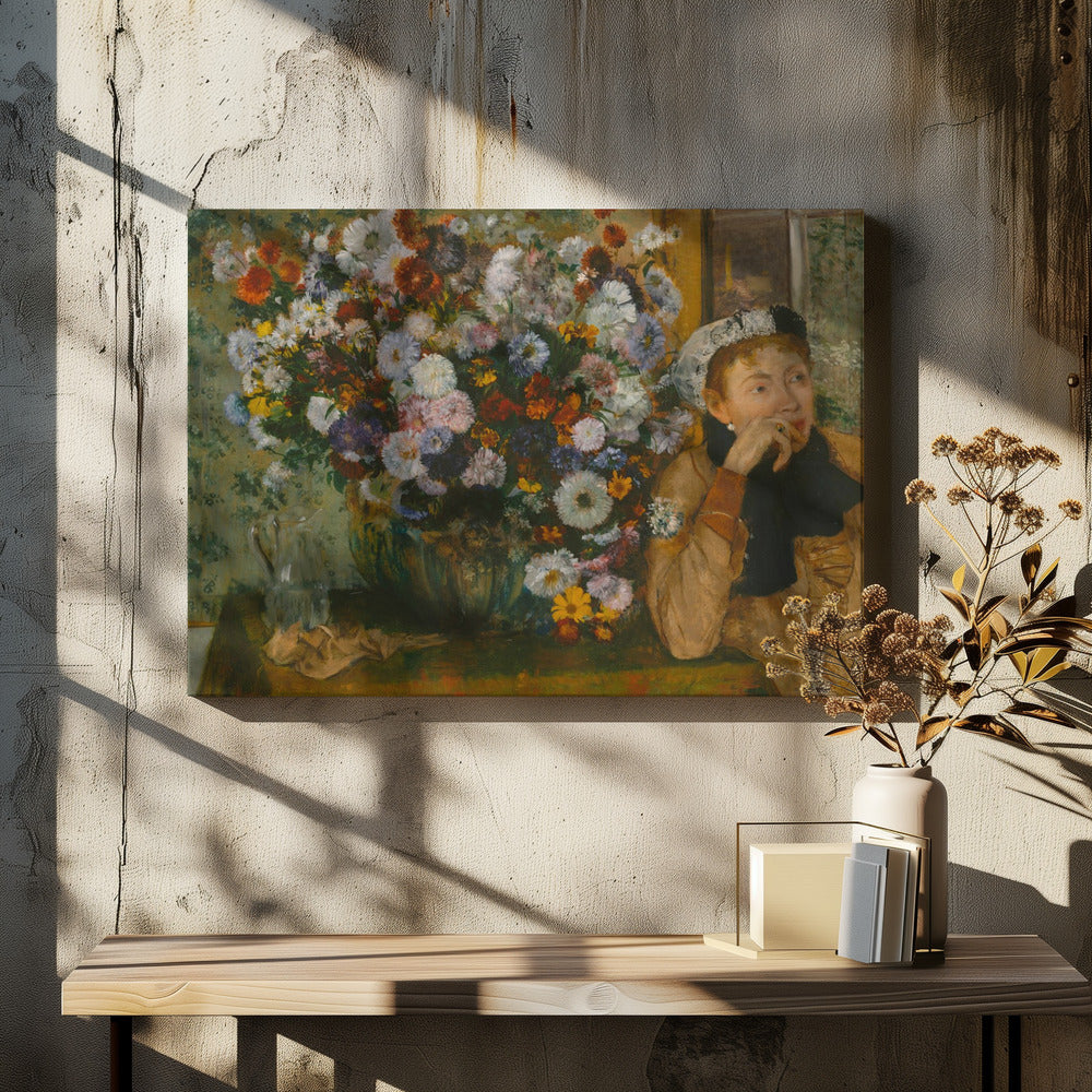 A Woman Seated Beside a Vase of Flowers - Poster / Art Print