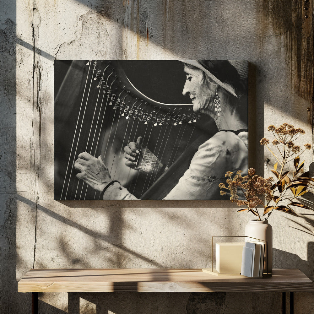 Playing the Harp - Poster / Art Print