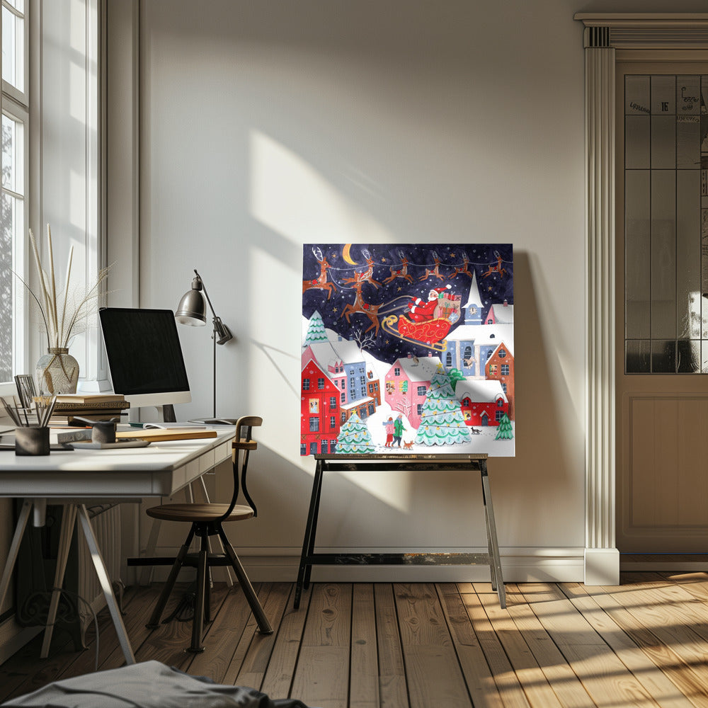 Santa and his Reindeers - Poster / Art Print