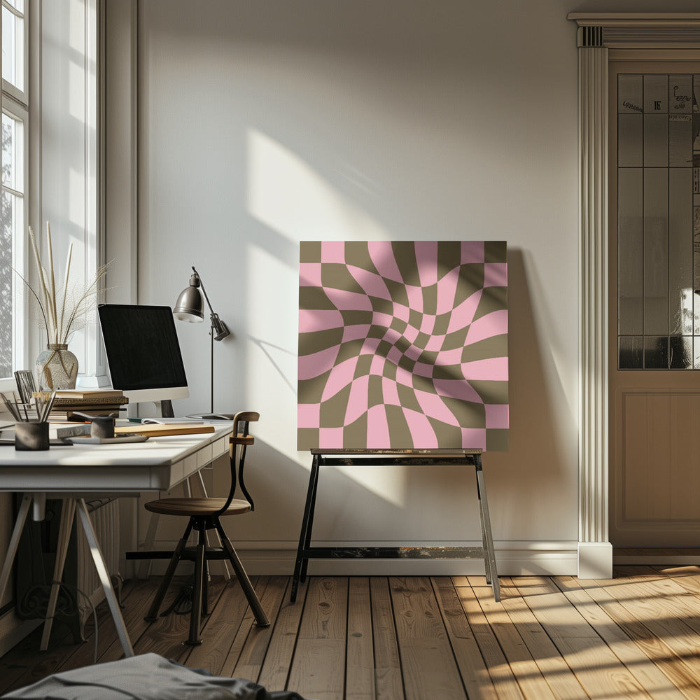 Twirly - Checkerboard - Pink and Brown - Poster / Art Print