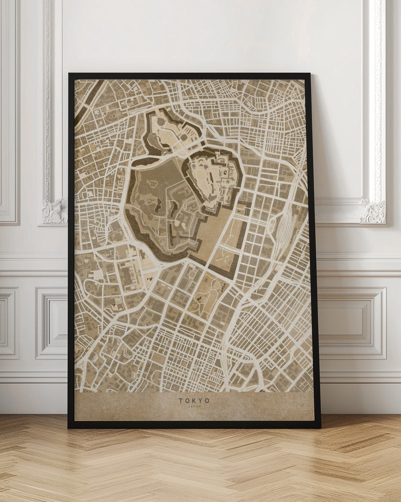 Sepia karta av Tokyo - Poster / Art Print