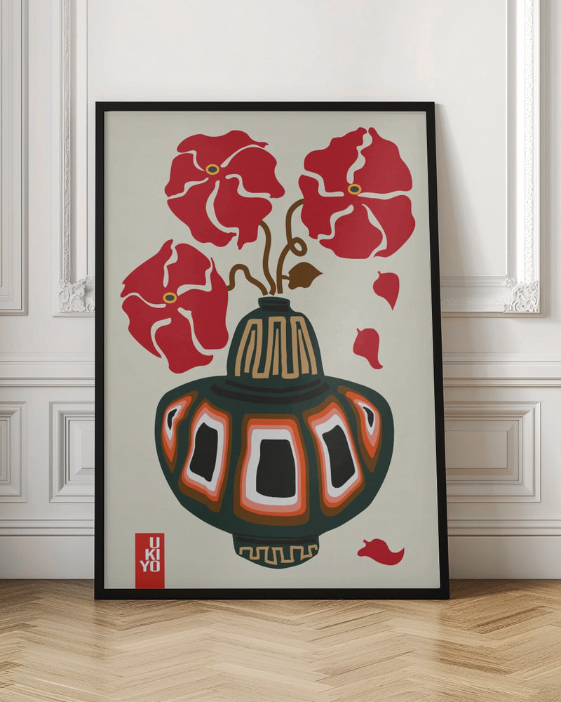 Ukiyo Vase Flower Greige - Poster / Art Print