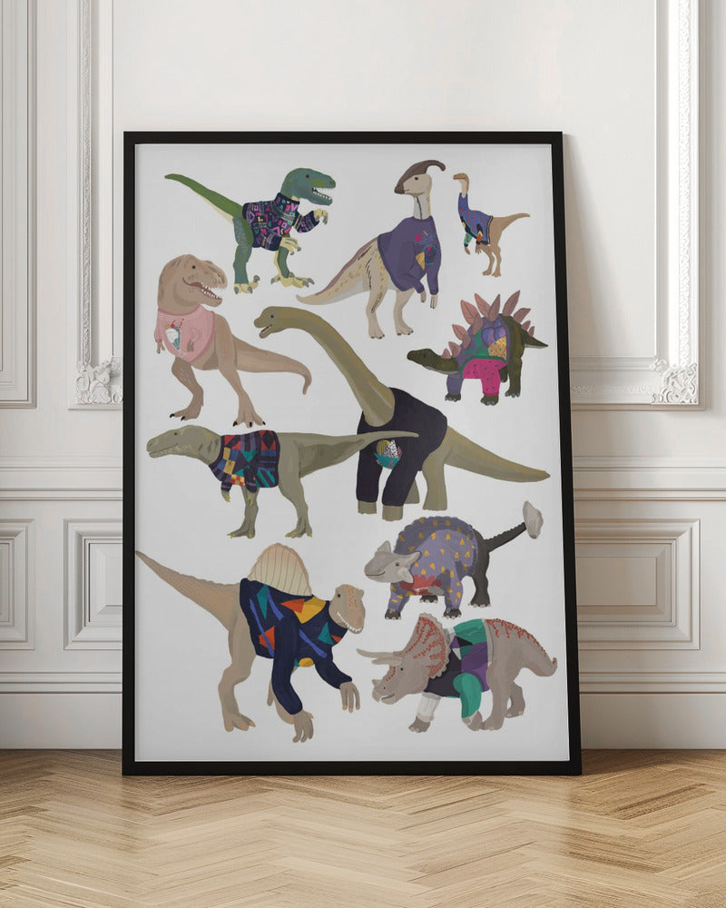 Dinosaurs In 80s Jumpers - Poster / Art Print
