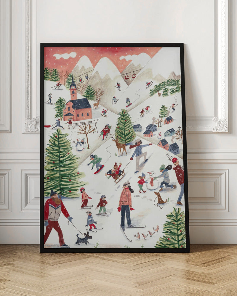 Mountain landscape with houses in the snow - Poster / Art Print