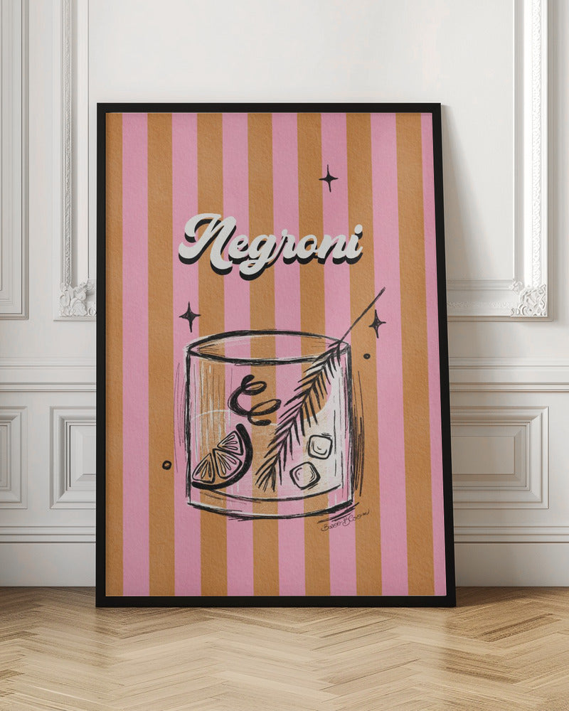 Negroni Drink on Stripes - Poster / Art Print