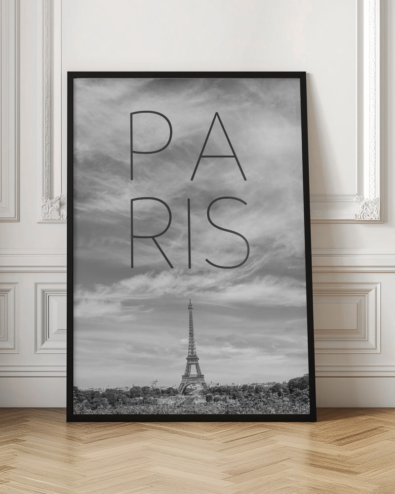 PARIS Eiffel Tower | Text & Skyline - Poster / Art Print