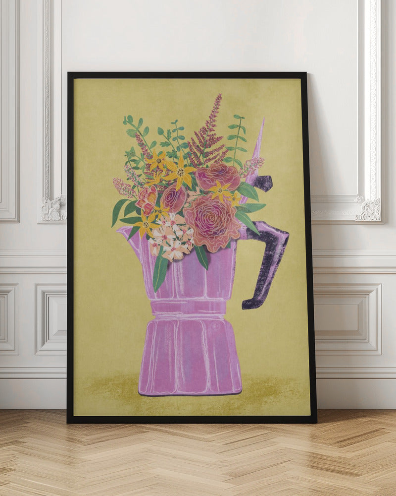 Espresso Maker with Flowers - Poster / Art Print