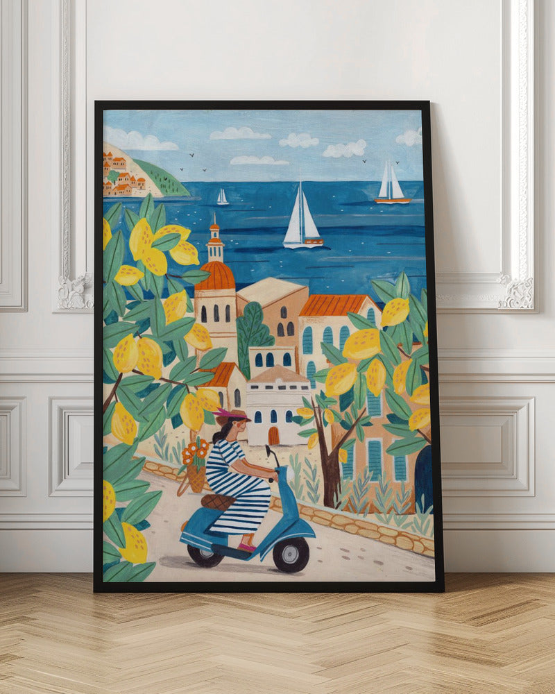 Travel poster woman on the Amalfi coast, Italy - Poster / Art Print