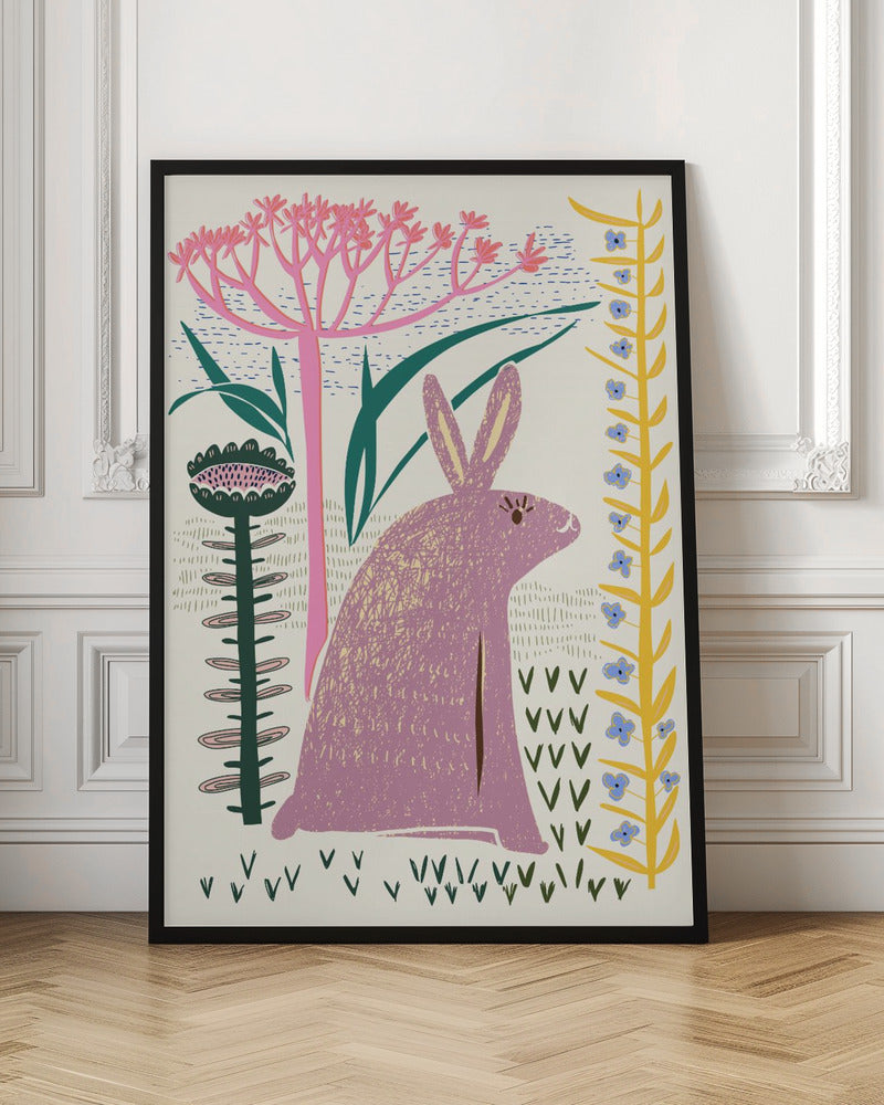 Block print lilac bunny - Poster / Art Print