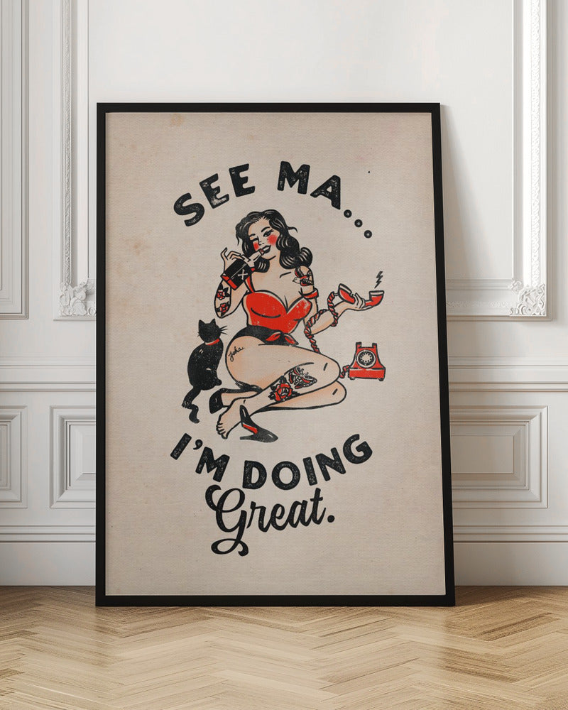 See Ma Poster Funny Vintage Pinup Girl & Cat - Poster / Art Print