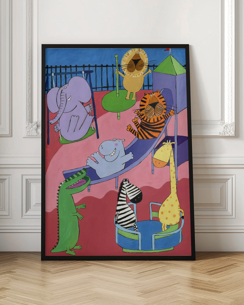 Jungle Animals in the Playground by Artist Carla Daly - Poster / Art Print