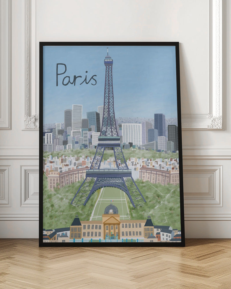 Eiffel Tower with Paris City in Background by Artist Carla Daly - Poster / Art Print