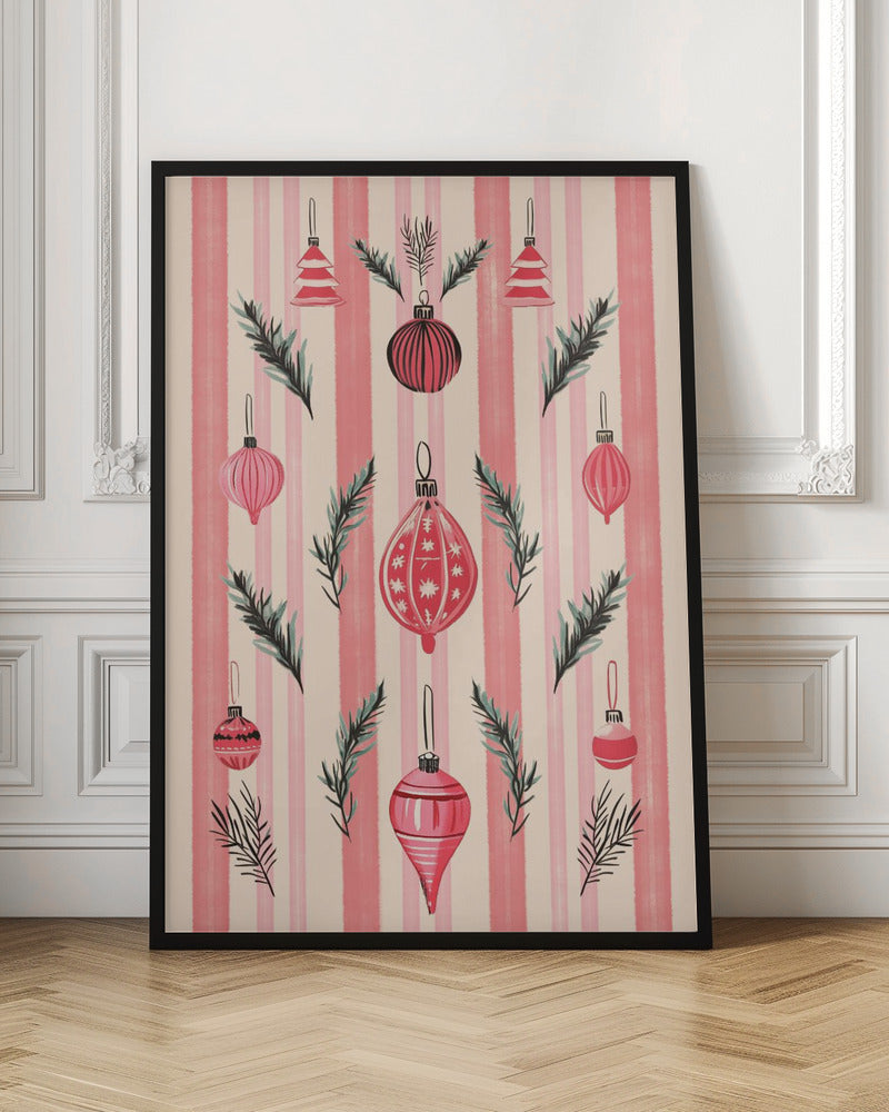 Pink Christmas Baubles - Poster / Art Print