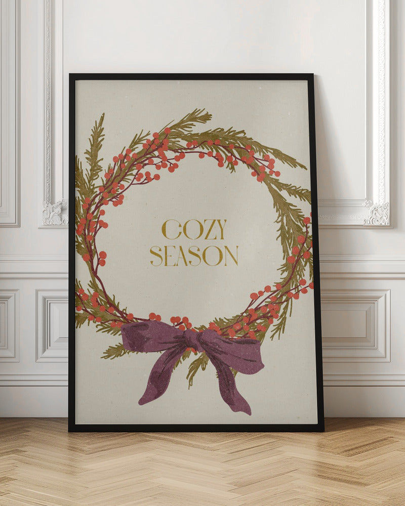 Cozy Season. Christmas wreath with bow - Poster / Art Print