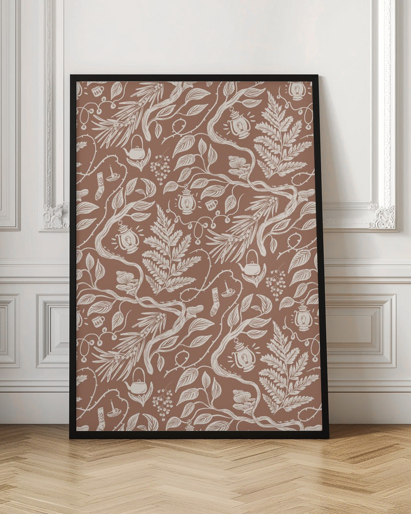 Cabincore Scene Pattern - Mocha Mousse - Poster / Art Print