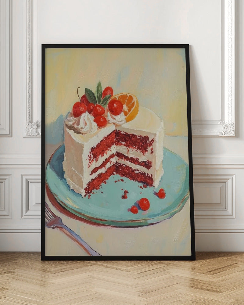 Red Velvet Cake with Fresh Fruit Toppings - Poster / Art Print