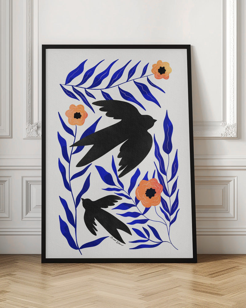 Swallow Flowers - Poster / Art Print