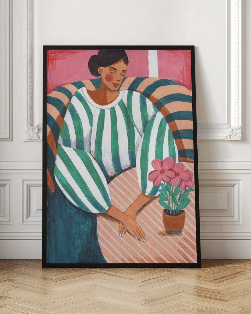 Woman in stripes in thought - Poster / Art Print