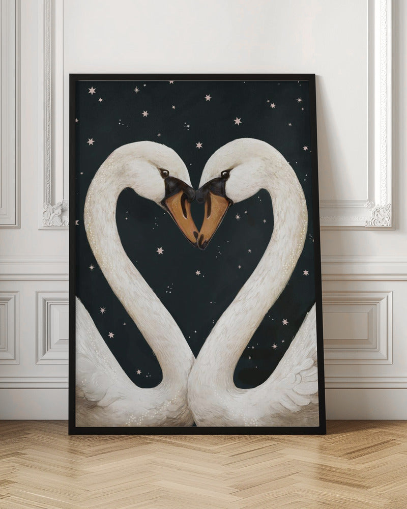 Twilight Swans Navy Sky - Poster / Art Print