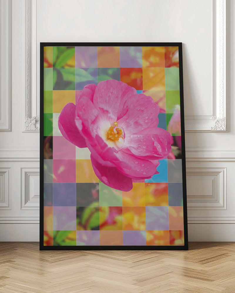 Vivid Pink Flower with Colorful Mosaic - Poster / Art Print