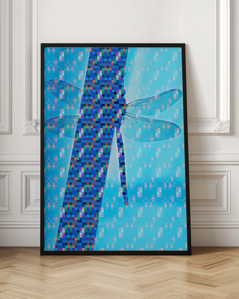 Dragonfly Silhouette with Vibrant Pixel Patterns - Poster / Art Print