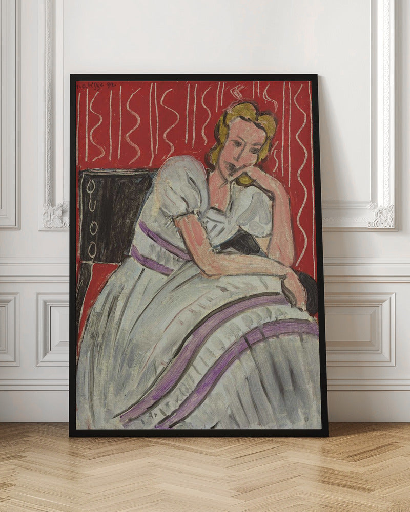 Jeune Femme Assise En Robe Grise - Poster / Art Print