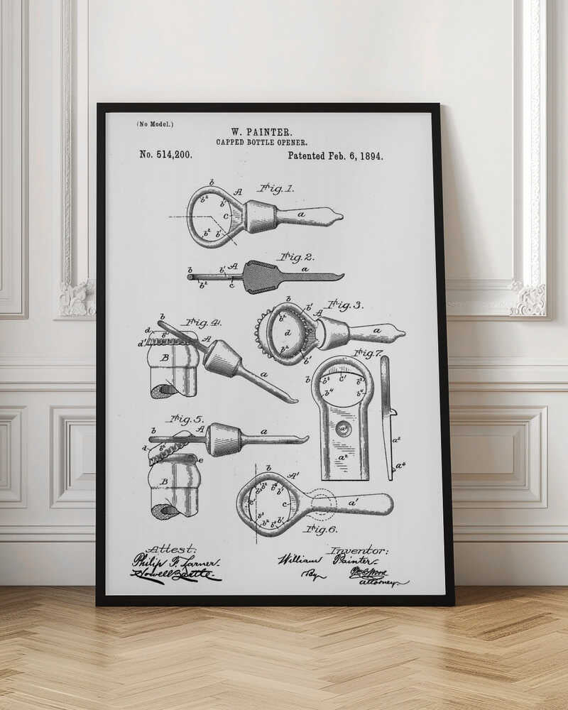 Capped Bottle Opener Patent 1894 - Poster / Art Print