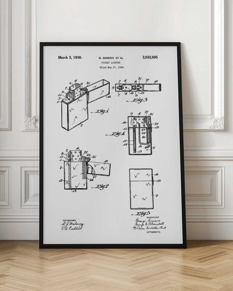 Pocket Lighter Patent 1934 - Poster / Art Print