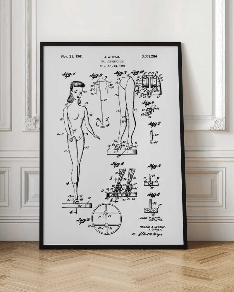 Doll Construction Patent 1961 - Poster / Art Print