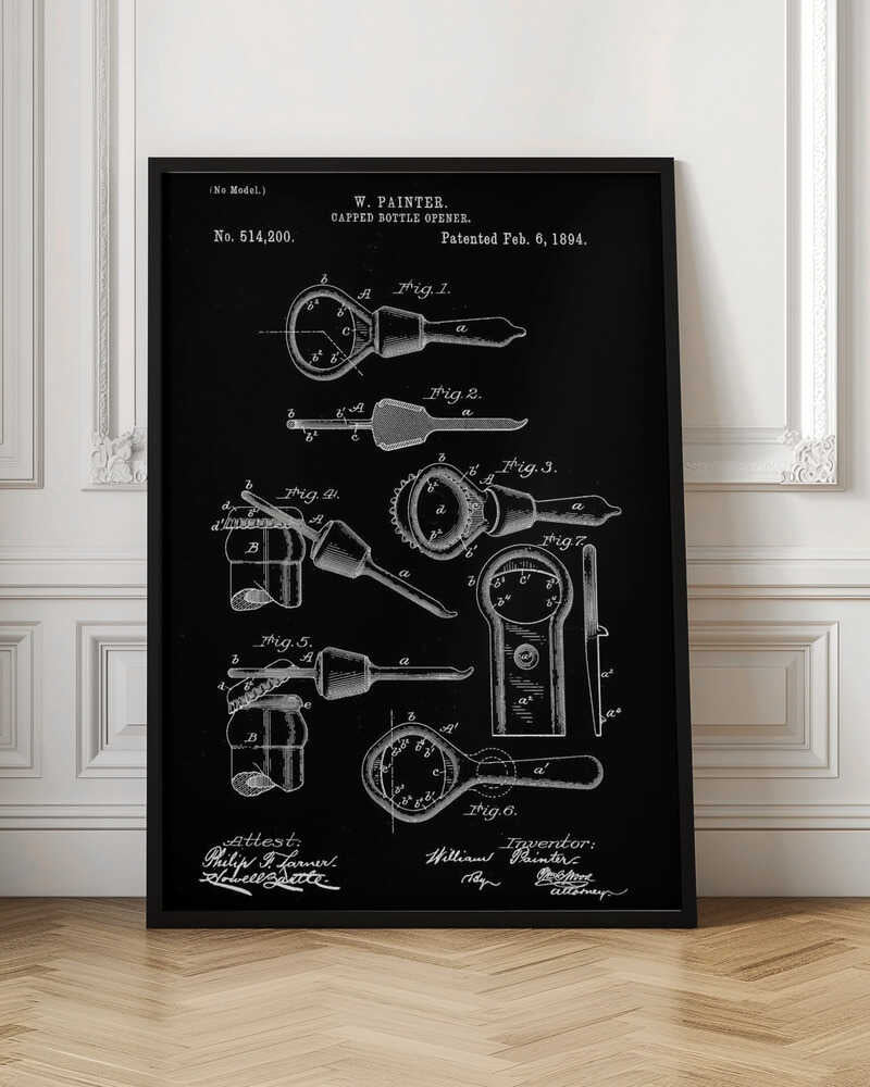 Capped Bottle Opener Patent 1894 - Poster / Art Print
