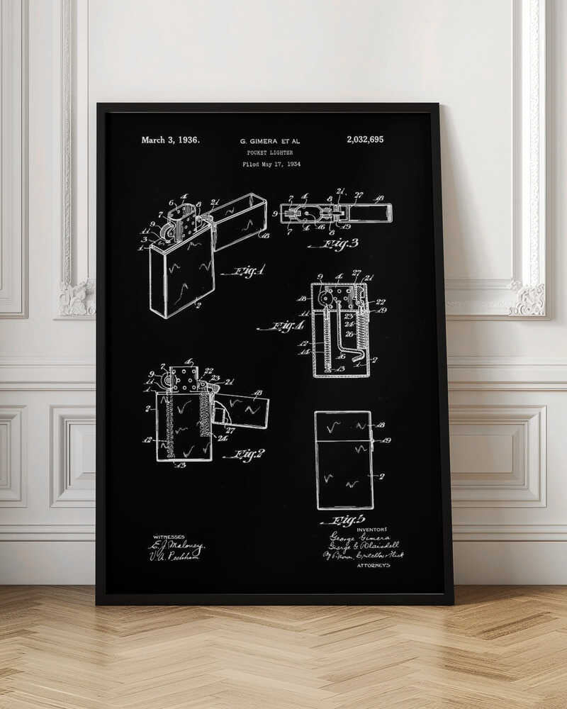 Pocket Lighter Patent 1934 - Poster / Art Print