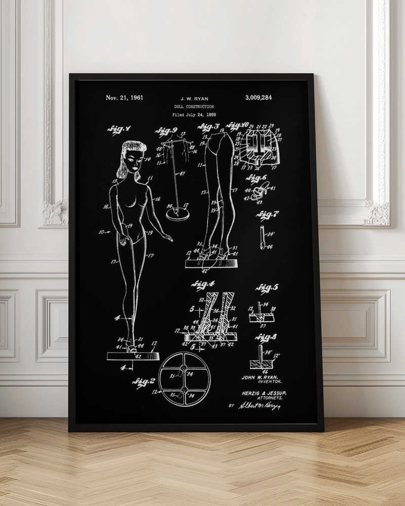 Doll Construction Patent 1961 - Poster / Art Print