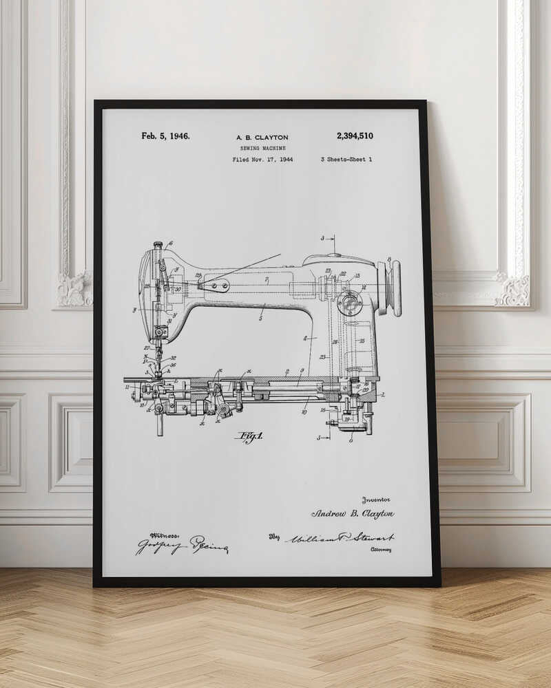 Sewing Machine Patent 1944 - Poster / Art Print