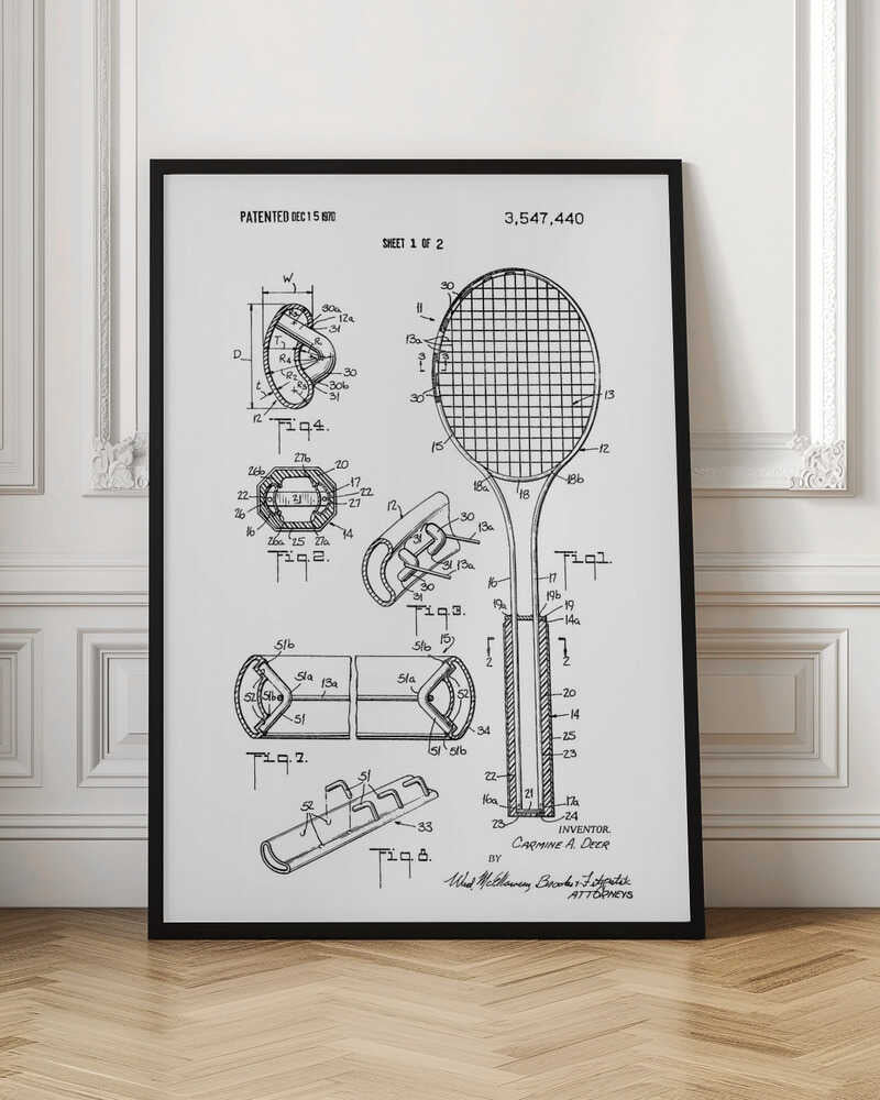 Tennis Racket Patent 1970 - Poster / Art Print