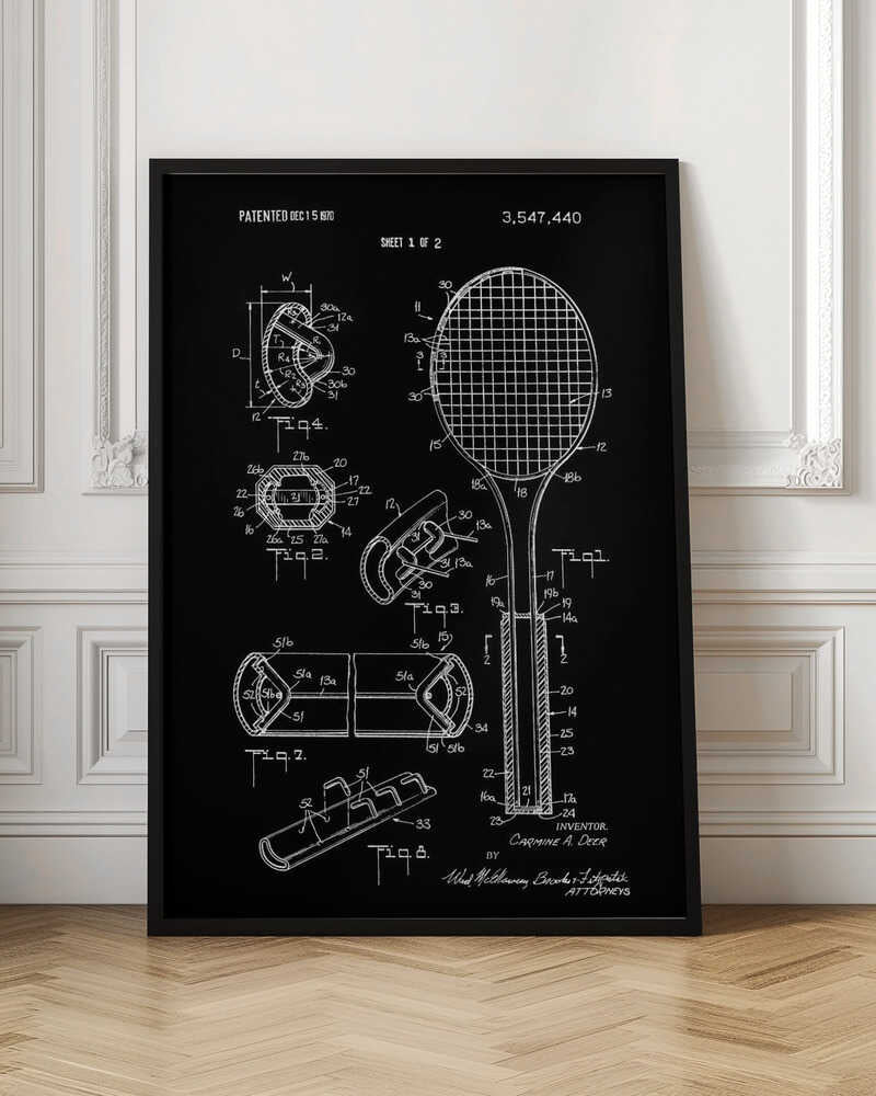 Tennis Racket Patent 1970 - Poster / Art Print